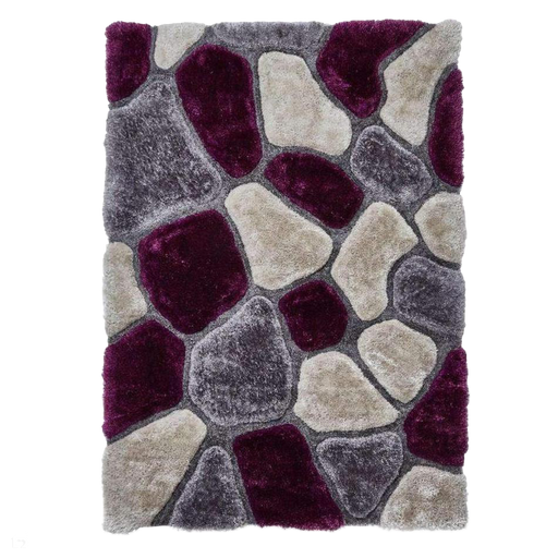 Noble House NH5858 Plush Geometric 3D Pebbles Hand-Carved High-Density Acrylic Shaggy Grey/Purple Rug