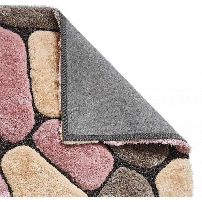 Noble House NH5858 Plush Geometric 3D Pebbles Hand-Carved High-Density Acrylic Shaggy Grey/Rose Rug