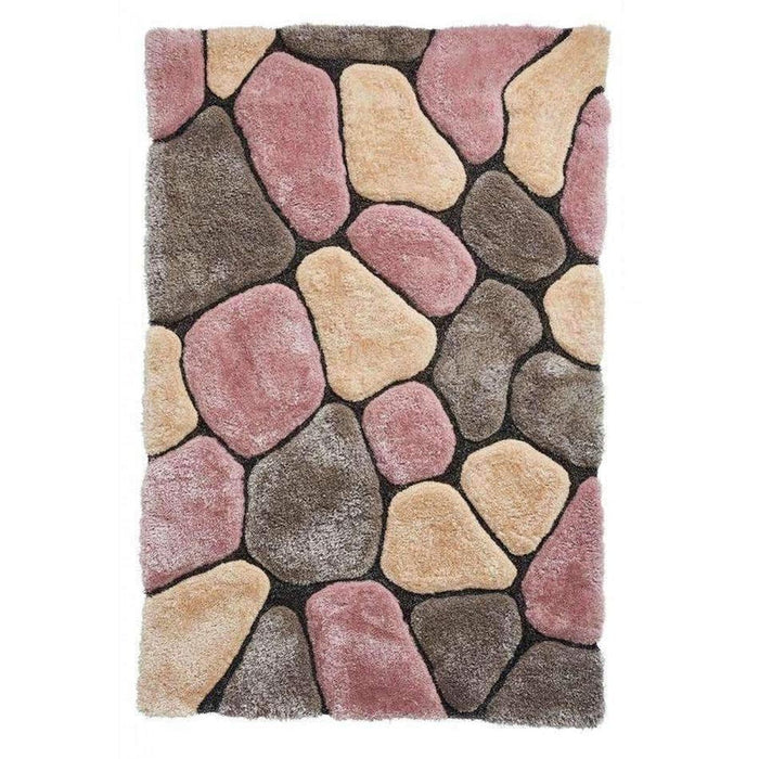 Noble House NH5858 Plush Geometric 3D Pebbles Hand-Carved High-Density Acrylic Shaggy Grey/Rose Rug