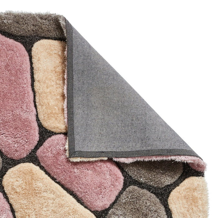 Noble House NH5858 Plush Geometric 3D Pebbles Hand-Carved High-Density Acrylic Shaggy Grey/Rose Rug