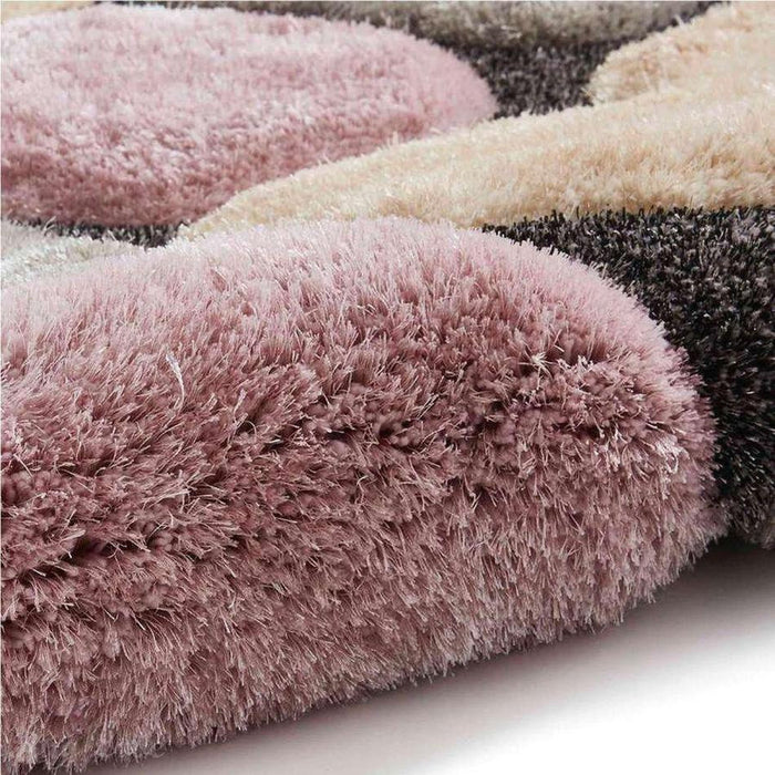 Noble House NH5858 Plush Geometric 3D Pebbles Hand-Carved High-Density Acrylic Shaggy Grey/Rose Rug