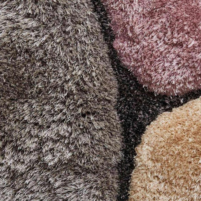 Noble House NH5858 Plush Geometric 3D Pebbles Hand-Carved High-Density Acrylic Shaggy Grey/Rose Rug