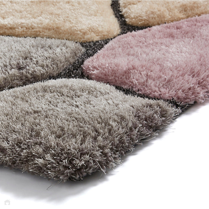 Noble House NH5858 Plush Geometric 3D Pebbles Hand-Carved High-Density Acrylic Shaggy Grey/Rose Rug