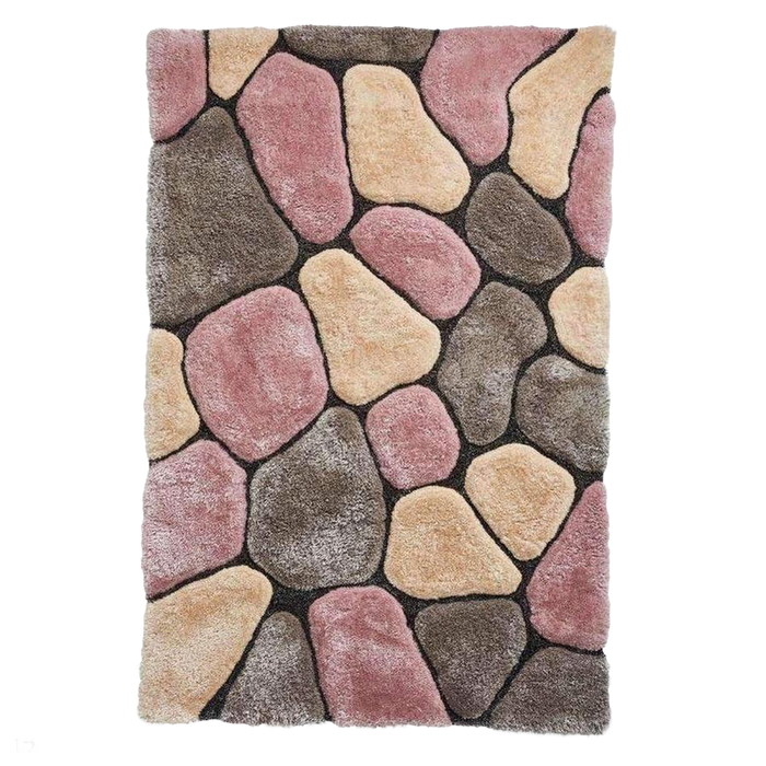 Noble House NH5858 Plush Geometric 3D Pebbles Hand-Carved High-Density Acrylic Shaggy Grey/Rose Rug