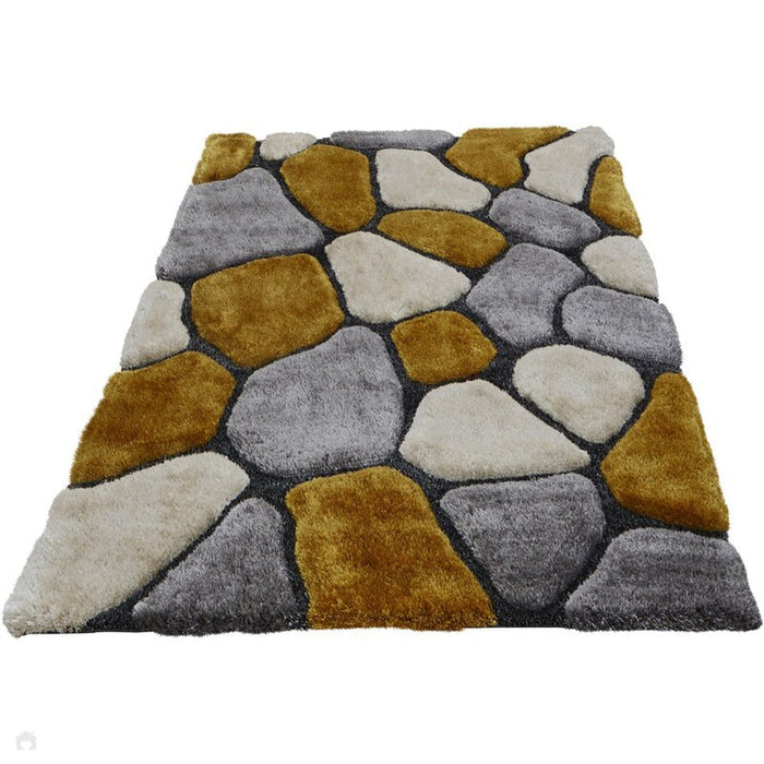 Noble House NH5858 Plush Geometric 3D Pebbles Hand-Carved High-Density Acrylic Shaggy Grey/Yellow Rug