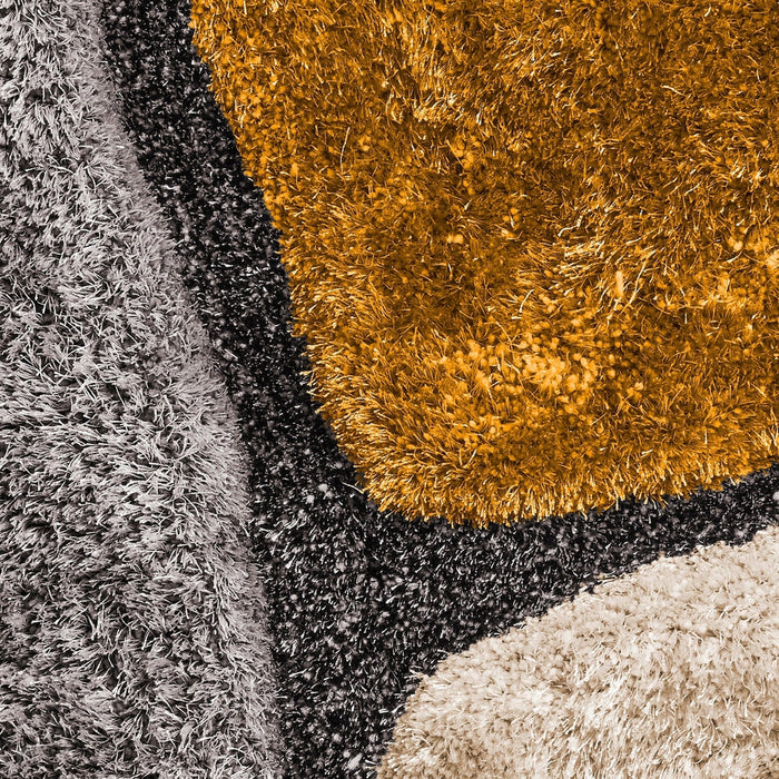 Noble House NH5858 Plush Geometric 3D Pebbles Hand-Carved High-Density Acrylic Shaggy Grey/Yellow Rug