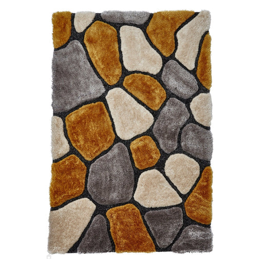 Noble House NH5858 Plush Geometric 3D Pebbles Hand-Carved High-Density Acrylic Shaggy Grey/Yellow Rug