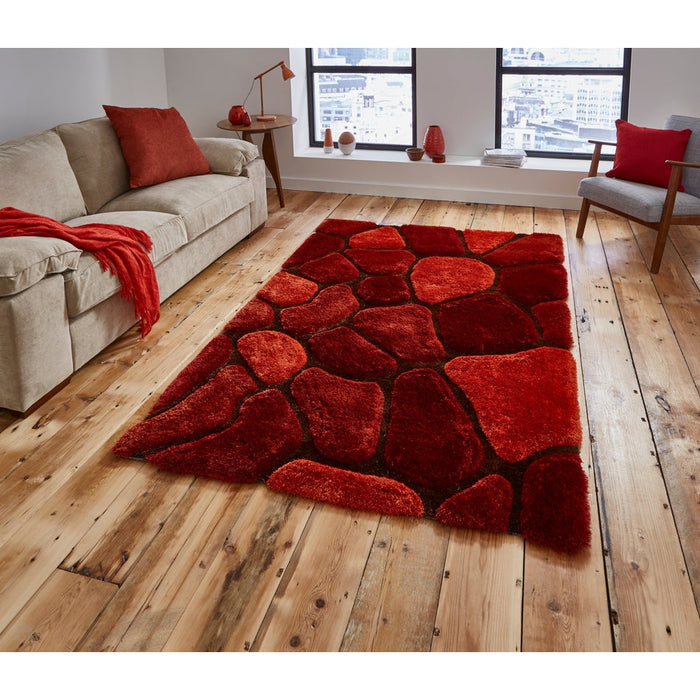 Noble House NH5858 Plush Geometric 3D Pebbles Hand-Carved High-Density Acrylic Shaggy Terracotta Rug