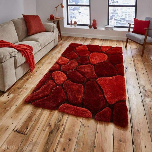 Noble House NH5858 Plush Geometric 3D Pebbles Hand-Carved High-Density Acrylic Shaggy Terracotta Rug