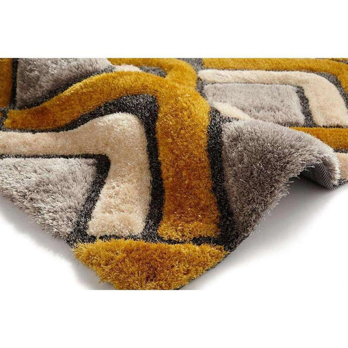 Noble House NH8199 Plush Geometric 3D Chevron Hand-Carved High-Density Acrylic Shaggy Grey/Yellow Rug