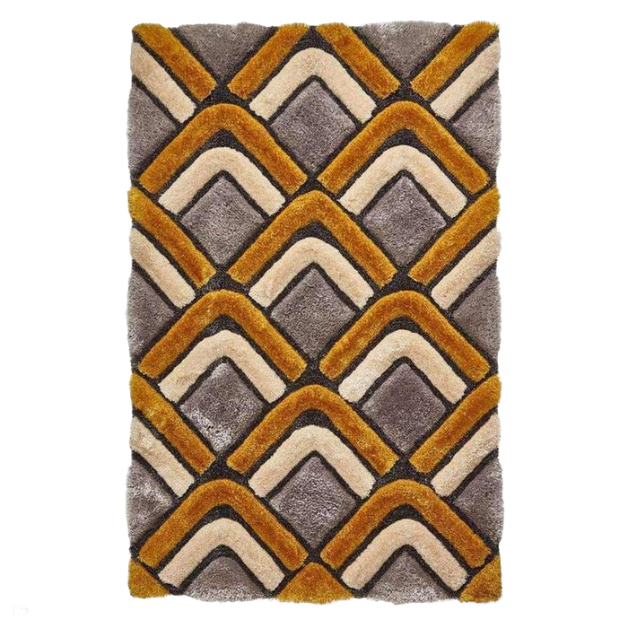 Noble House NH8199 Plush Geometric 3D Chevron Hand-Carved High-Density Acrylic Shaggy Grey/Yellow Rug