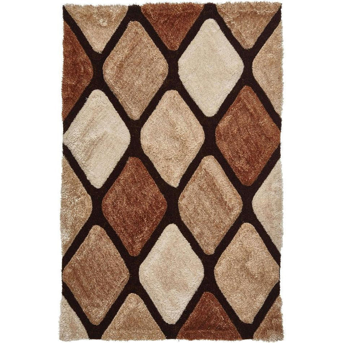 Noble House NH9247 Plush Geometric 3D Diamond Hand-Carved High-Density Acrylic Shaggy Beige/Brown Rug