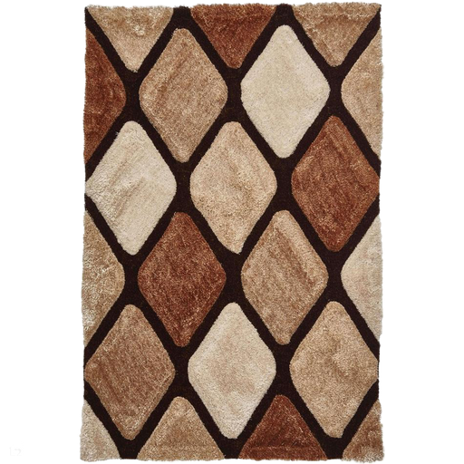 Noble House NH9247 Plush Geometric 3D Diamond Hand-Carved High-Density Acrylic Shaggy Beige/Brown Rug