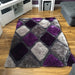 Noble House NH9247 Plush Geometric 3D Diamond Hand-Carved High-Density Acrylic Shaggy Grey/Purple Rug