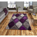 Noble House NH9247 Plush Geometric 3D Diamond Hand-Carved High-Density Acrylic Shaggy Grey/Purple Rug