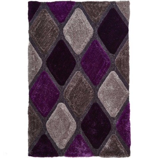 Noble House NH9247 Plush Geometric 3D Diamond Hand-Carved High-Density Acrylic Shaggy Grey/Purple Rug