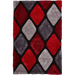 Noble House NH9247 Plush Geometric 3D Diamond Hand-Carved High-Density Acrylic Shaggy Grey/Red Rug