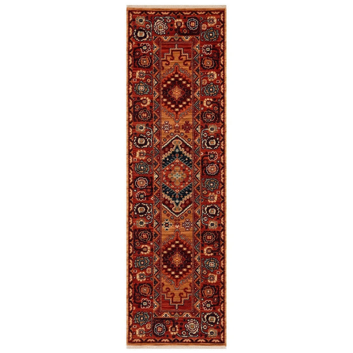 Nomad 4150 V Traditional Persian Medallion Border Wool Rust/Terra/Red/Multicolour Low Flat-Pile Rug