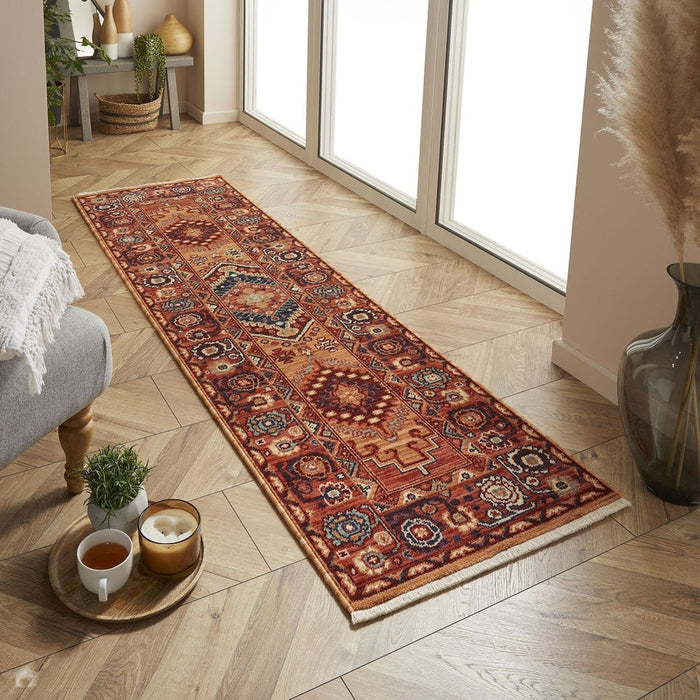 Nomad 4150 V Traditional Persian Medallion Border Wool Rust/Terra/Red/Multicolour Low Flat-Pile Rug