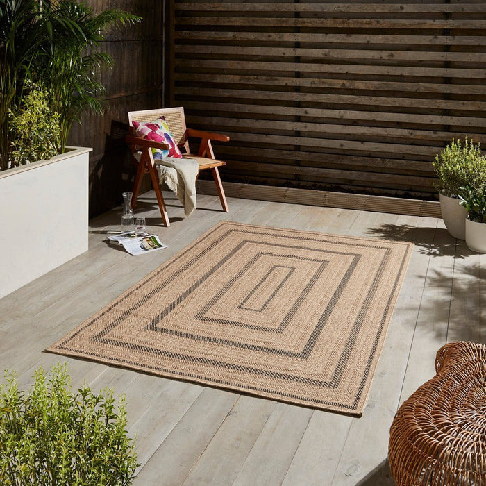 Nomad 5021 Jute-Look Durable Stain-Resistant Weatherproof Flatweave In-Outdoor Black/Brown Rug