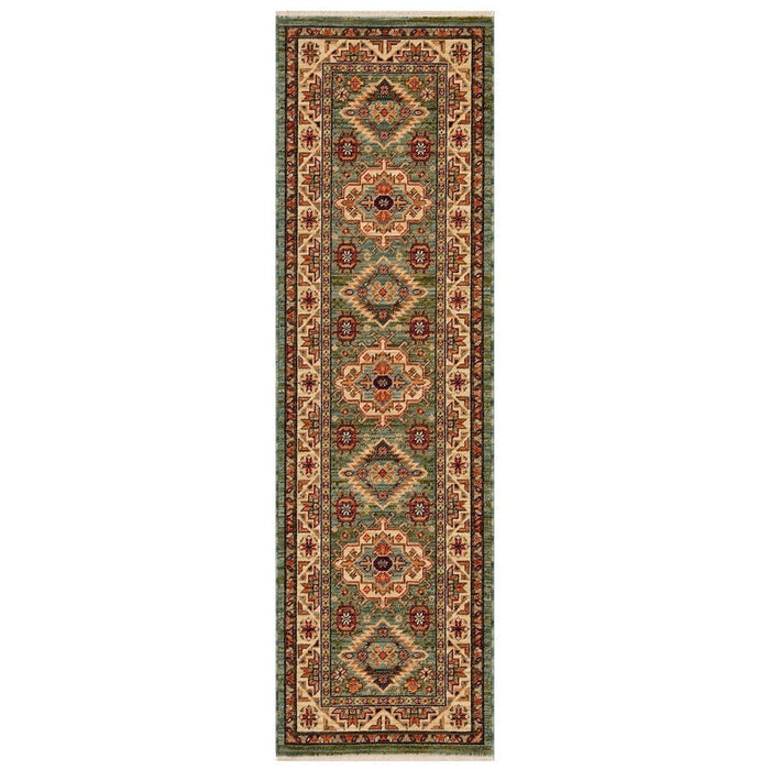 Nomad 532 L Traditional Persian Medallion Border Wool Green/Multicolour Low Flat-Pile Rug