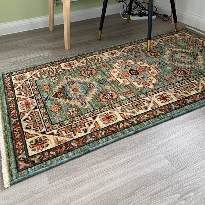 Nomad 532 L Traditional Persian Medallion Border Wool Green/Multicolour Low Flat-Pile Rug