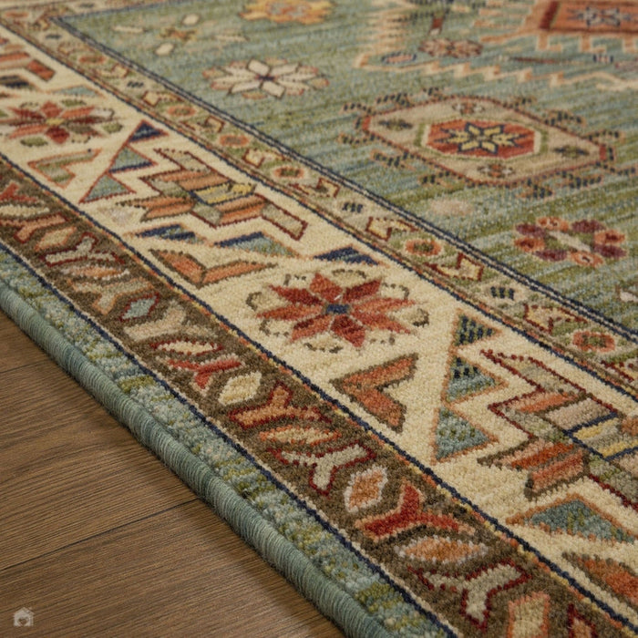 Nomad 532 L Traditional Persian Medallion Border Wool Green/Multicolour Low Flat-Pile Rug