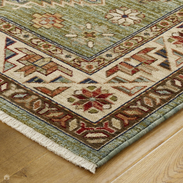 Nomad 532 L Traditional Persian Medallion Border Wool Green/Multicolour Low Flat-Pile Runner