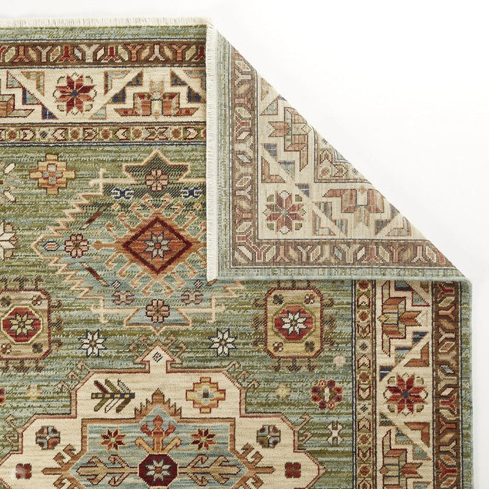 Nomad 532 L Traditional Persian Medallion Border Wool Green/Multicolour Low Flat-Pile Runner