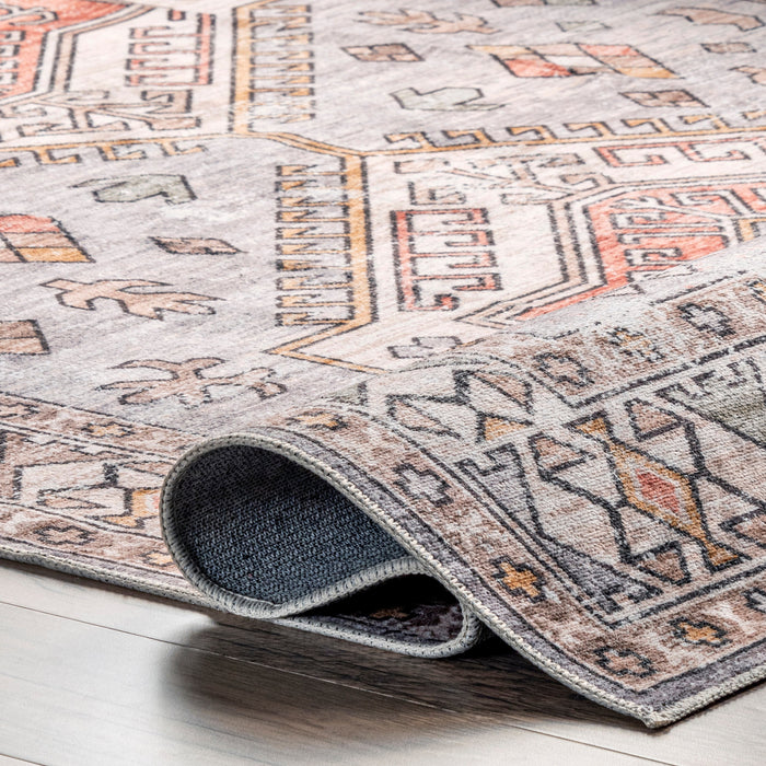 Nordic Emblems Machine Washable Rug in Brick Color