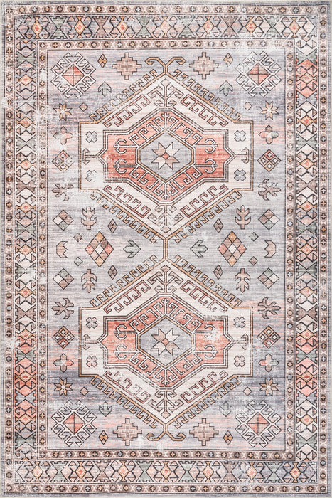 Nordic Emblems Machine Washable Rug in Brick Color