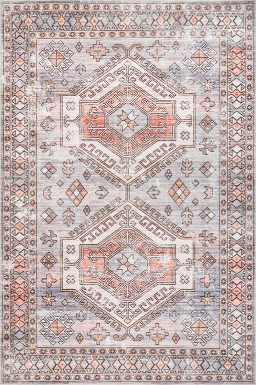 Nordic Emblems Machine Washable Rug in Brick Color