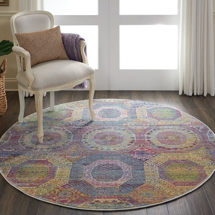 Nourison Ankara ANR05 rond vloerkleed met meerdere cirkels