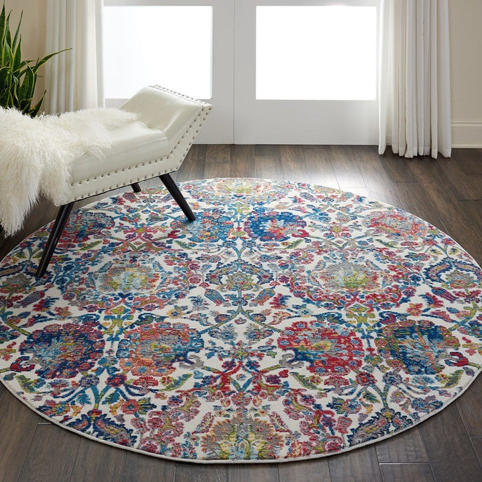 Nourison Ankara ANR06 ivoorblauw rond rond vloerkleed