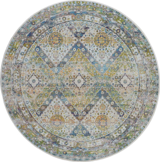 Nourison Ankara ANR07 blauwgroen rond rond vloerkleed