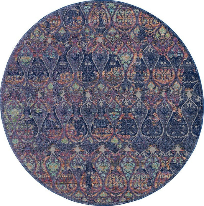 Nourison Ankara ANR08 marineblauw rond vloerkleed met meerdere cirkels