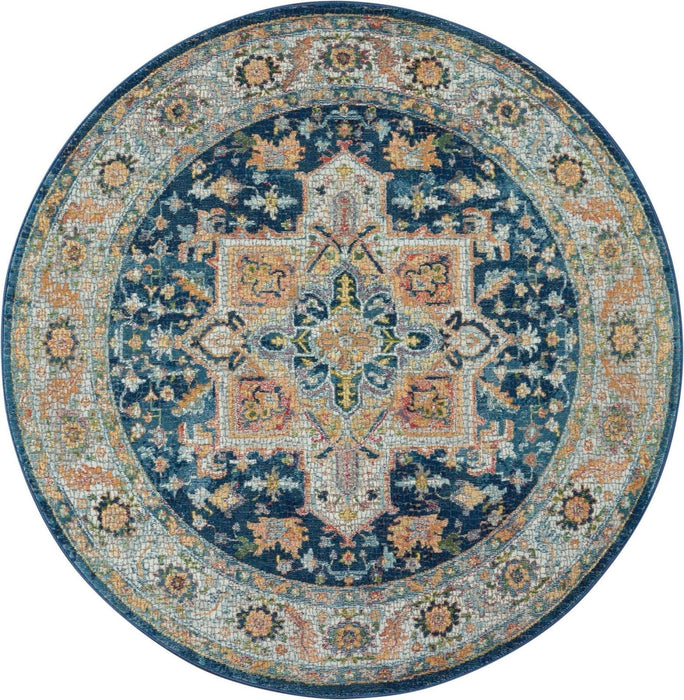 Nourison Ankara ANR11 blauw medaillon rond vloerkleed