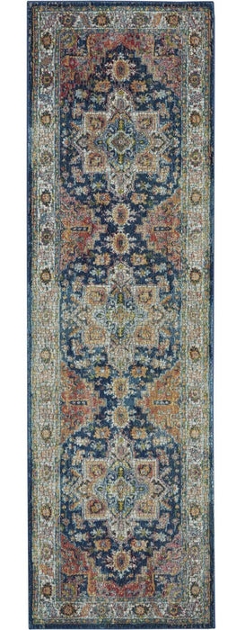 Tappeto runner Nourison Ankara ANR11 con medaglione blu