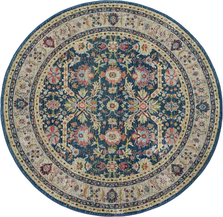 Nourison Ankara ANR13 marineblauw veelkleurig rond vloerkleed