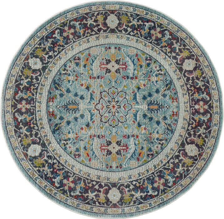 Nourison Ankara ANR14 Teal Multicolour Round Rug
