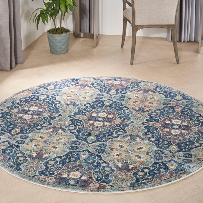 Nourison Ankara ANR16 marineblauw veelkleurig rond vloerkleed