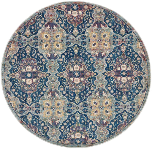 Nourison Ankara ANR16 marineblauw veelkleurig rond vloerkleed