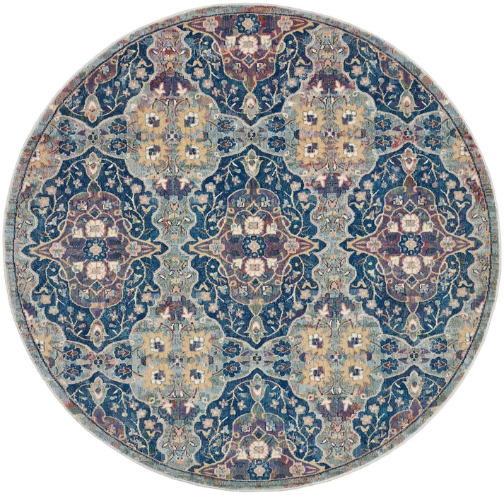 Nourison Ankara ANR16 marineblauw veelkleurig rond vloerkleed