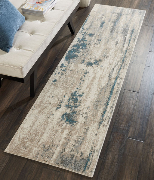Nourison Maxell MAE17 Ivory Teal Runner Rug