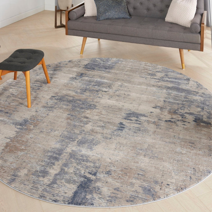 Nourison Rustic Textures RUS05 Beigegrijs rond vloerkleed