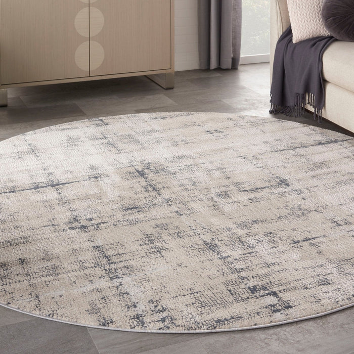 Nourison Rustic Textures RUS06 ivoorblauw rond vloerkleed