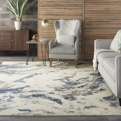 Nourison Silky Textures SLY03 Blue Ivory Grey Rug