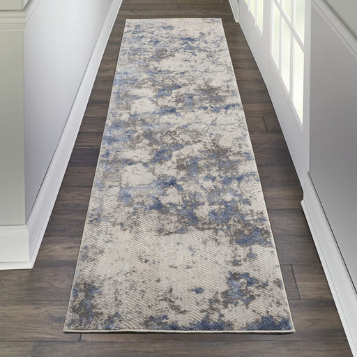 Nourison Silky Textures SLY04 Blue Ivory Grey Runner Rug