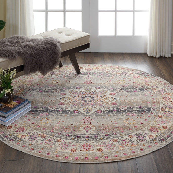 Nourison Vintage Kashan VKA01 Grijs rond vloerkleed