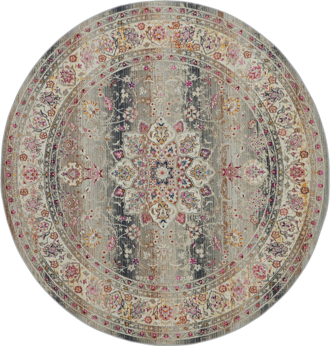 Nourison Vintage Kashan VKA01 Grijs rond vloerkleed